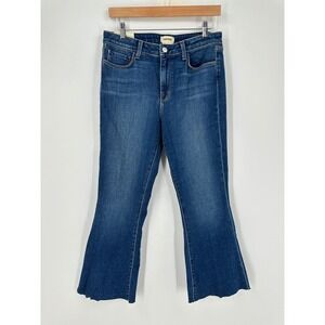 L'Agence Denim Sophia Crop Flare‎ HR 29 New Jeans Raw Hem Dark Wash Stretch